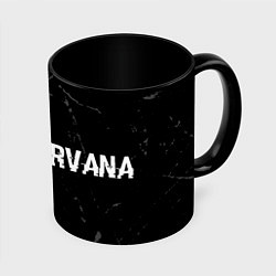 Кружка 3D Nirvana glitch на темном фоне: надпись и символ, цвет: 3D-белый + черный