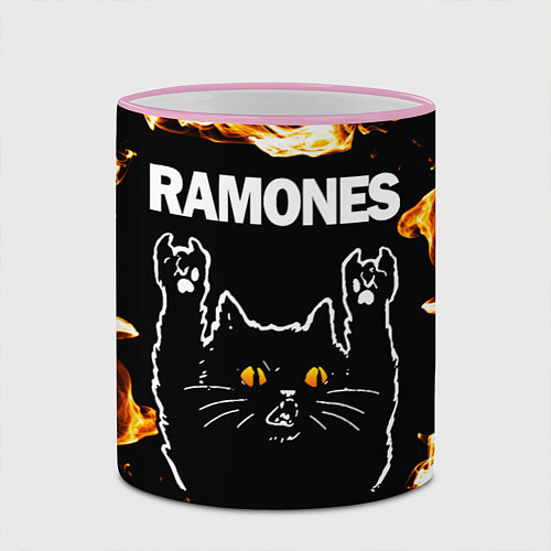 Кружка цветная Ramones рок кот и огонь / 3D-Розовый кант – фото 2