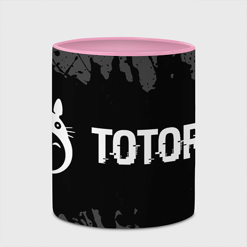 Кружка цветная Totoro glitch на темном фоне: надпись и символ / 3D-Белый + розовый – фото 2