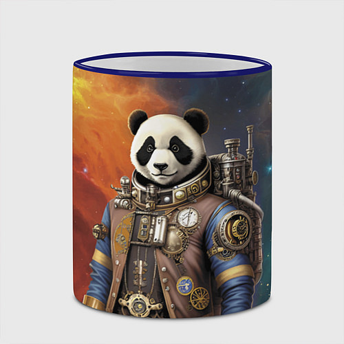 Кружка цветная Панда-космонавт - стимпанк / 3D-Синий кант – фото 2