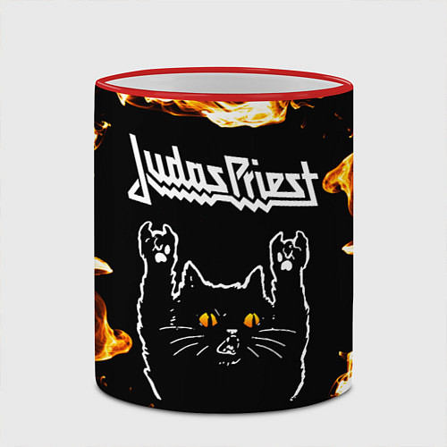 Кружка цветная Judas Priest рок кот и огонь / 3D-Красный кант – фото 2