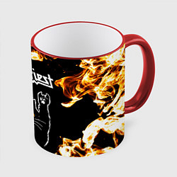Кружка 3D Judas Priest рок кот и огонь, цвет: 3D-красный кант