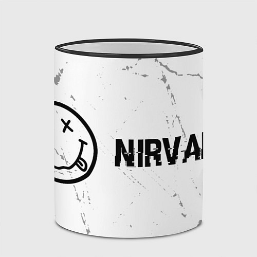 Кружка цветная Nirvana glitch на светлом фоне: надпись и символ / 3D-Черный кант – фото 2