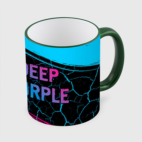 Кружка цветная Deep Purple - neon gradient: надпись и символ / 3D-Зеленый кант – фото 1