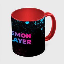 Кружка 3D Demon Slayer - neon gradient: надпись и символ, цвет: 3D-белый + красный