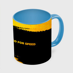 Кружка 3D Need for Speed - gold gradient: надпись и символ, цвет: 3D-белый + небесно-голубой