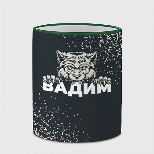 Кружка цветная Вадим зубастый волк / 3D-Зеленый кант – фото 2