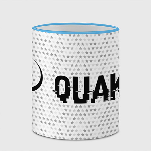 Кружка цветная Quake glitch на светлом фоне: надпись и символ / 3D-Небесно-голубой кант – фото 2