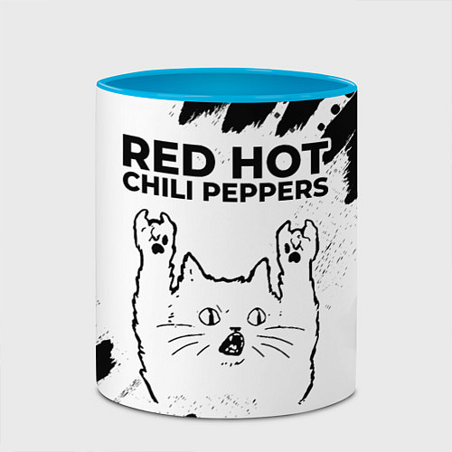 Кружка цветная Red Hot Chili Peppers рок кот на светлом фоне / 3D-Белый + небесно-голубой – фото 2