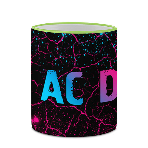 Кружка цветная AC DC - neon gradient: надпись и символ / 3D-Светло-зеленый кант – фото 2