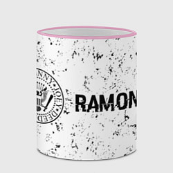 Кружка 3D Ramones glitch на светлом фоне: надпись и символ, цвет: 3D-розовый кант — фото 2