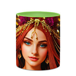 Кружка 3D Девушка с распущенными красными волосами, цвет: 3D-белый + светло-зеленый — фото 2