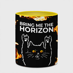 Кружка 3D Bring Me the Horizon рок кот и огонь, цвет: 3D-белый + желтый — фото 2