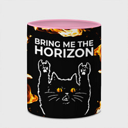 Кружка 3D Bring Me the Horizon рок кот и огонь, цвет: 3D-белый + розовый — фото 2
