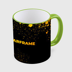 Кружка 3D Warframe - gold gradient: надпись и символ, цвет: 3D-светло-зеленый кант