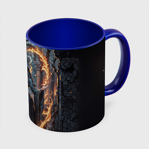 Кружка цветная Готическая ведьма и огонь в подземелье / 3D-Белый + синий – фото 1