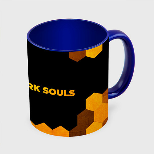 Кружка цветная Dark Souls - gold gradient: надпись и символ / 3D-Белый + синий – фото 1