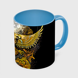 Кружка 3D Золотой орёл - славянский орнамент, цвет: 3D-белый + небесно-голубой