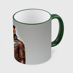 Кружка 3D Cool bear - steampunk - neural network, цвет: 3D-зеленый кант