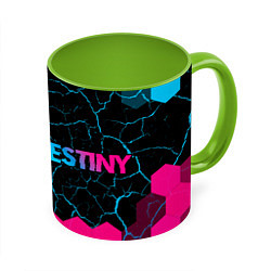Кружка 3D Destiny - neon gradient: надпись и символ, цвет: 3D-белый + светло-зеленый