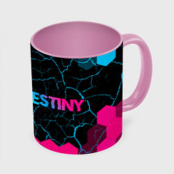 Кружка 3D Destiny - neon gradient: надпись и символ, цвет: 3D-белый + розовый