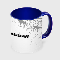 Кружка 3D Jaguar speed на светлом фоне со следами шин: надпи, цвет: 3D-белый + синий