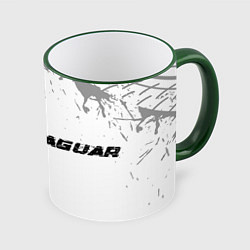 Кружка 3D Jaguar speed на светлом фоне со следами шин: надпи, цвет: 3D-зеленый кант