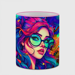 Кружка 3D Девушка в тропическом лесу, цвет: 3D-розовый кант — фото 2