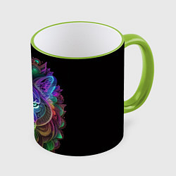 Кружка 3D Разноцветный неоновый лев, цвет: 3D-светло-зеленый кант