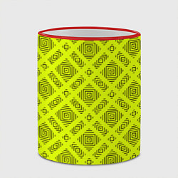 Кружка 3D Черный геометрический орнамент на желтом фоне, цвет: 3D-красный кант — фото 2