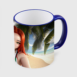 Кружка цветная Девушка с рыжими волосами на пляже