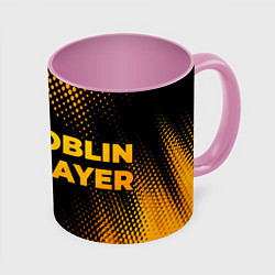 Кружка 3D Goblin Slayer - gold gradient: надпись и символ, цвет: 3D-белый + розовый