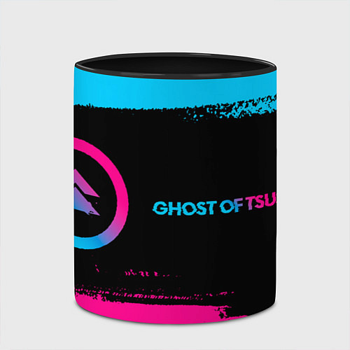 Кружка цветная Ghost of Tsushima - neon gradient: надпись и симво / 3D-Белый + черный – фото 2