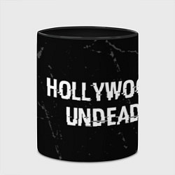 Кружка 3D Hollywood Undead glitch на темном фоне: надпись и, цвет: 3D-белый + черный — фото 2