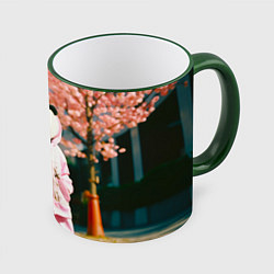 Кружка 3D Милая панда в пуховике, цвет: 3D-зеленый кант