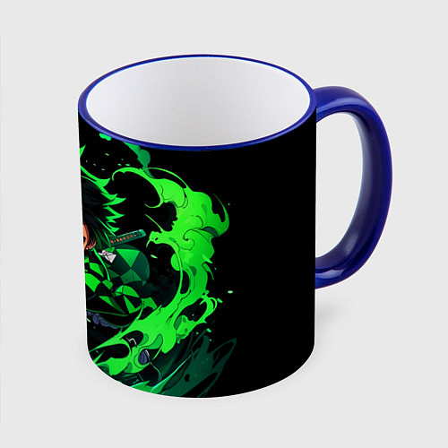 Кружка цветная Танджиро Комадо - чибби арт / 3D-Синий кант – фото 1