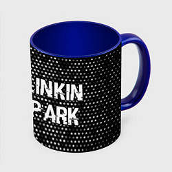 Кружка 3D Linkin Park glitch на темном фоне: надпись и симво, цвет: 3D-белый + синий