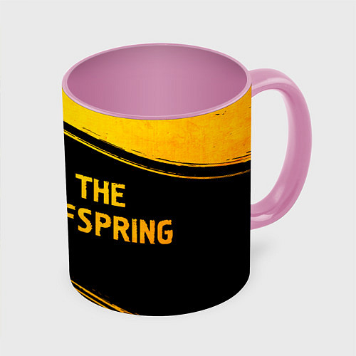 Кружка цветная The Offspring - gold gradient: надпись и символ / 3D-Белый + розовый – фото 1