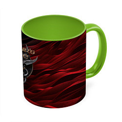Кружка 3D Baldurs Gate 3 logo dark red black, цвет: 3D-белый + светло-зеленый