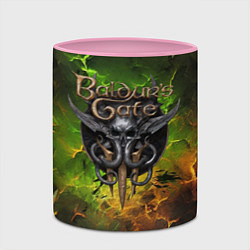 Кружка 3D Baldurs Gate 3 logo dark green fire, цвет: 3D-белый + розовый — фото 2