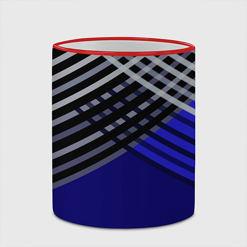 Кружка цветная Белые и серые полосы на синем фоне / 3D-Красный кант – фото 2