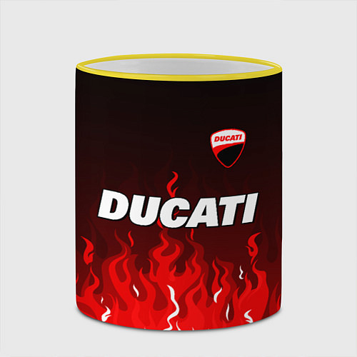 Кружка цветная Ducati- красное пламя / 3D-Желтый кант – фото 2