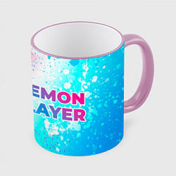 Кружка 3D Demon Slayer neon gradient style: надпись и символ, цвет: 3D-розовый кант