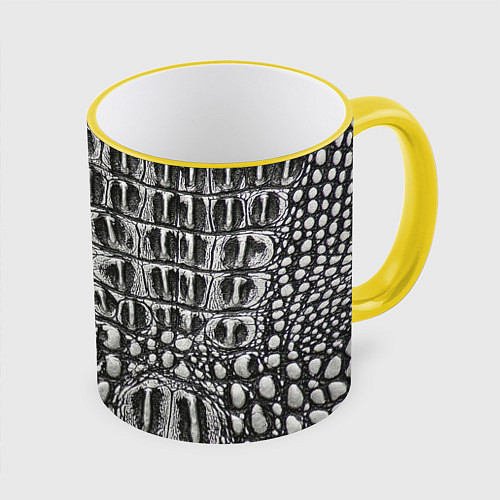 Кружка цветная Кожа крокодила - текстура / 3D-Желтый кант – фото 1