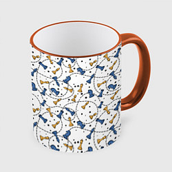 Кружка 3D Синие и желтые шахматные фигуры на белом фоне, цвет: 3D-оранжевый кант