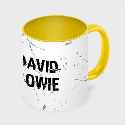 Кружка цветная David Bowie glitch на светлом фоне: надпись и симв / 3D-Белый + желтый – фото 1