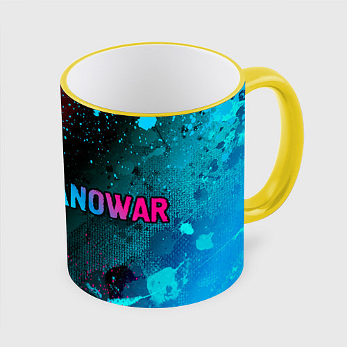 Кружка цветная Manowar - neon gradient: надпись и символ / 3D-Желтый кант – фото 1