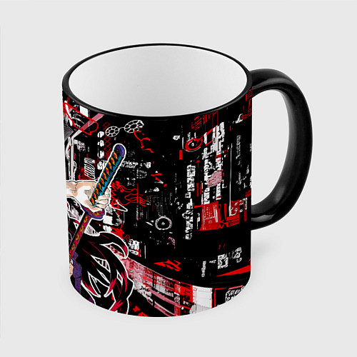 Кружка цветная Кокушибо высшая луна - Клинок демонов / 3D-Черный кант – фото 1