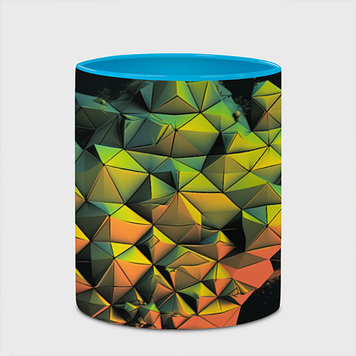 Кружка цветная Зеленая кубическая абстракция / 3D-Белый + небесно-голубой – фото 2