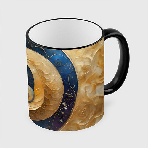 Кружка цветная Синий золотой декоративный орнамент / 3D-Черный кант – фото 1